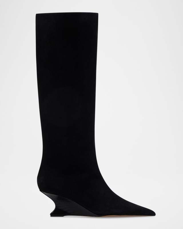 Nina Suede Knee-High Wedge Boots
